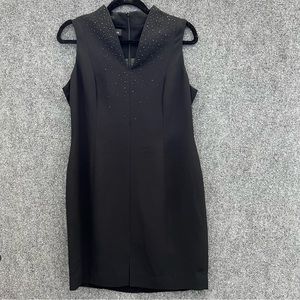 Jones New York Dress Basic Black Sleeveless V-Neck Petite 12 12P Knee Length